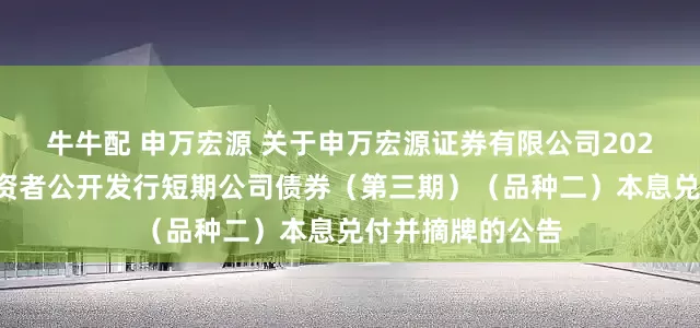 牛牛配 申万宏源 关于申万宏源证券有限公司2024年面向专业投资者公开发行短期公司债券（第三期）（品种二）本息兑付并摘牌的公告